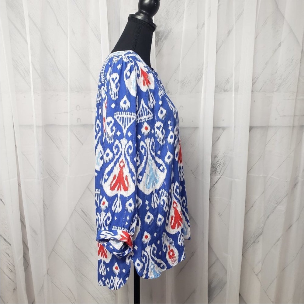 Ruby Rd. Blue And Red Ikat Blouse - image 8
